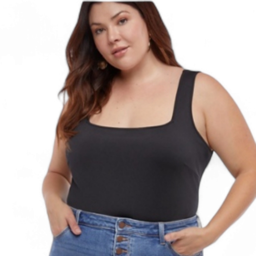 Plus size square neck black caviar body suit. Mobwife capsule. 3x